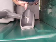 Peeing in a port-a-potty urinal, pissing with a small penis