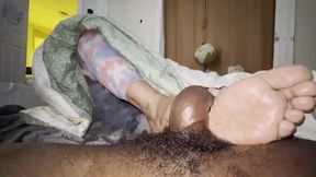 Ebony black footjob daddy bbc cum