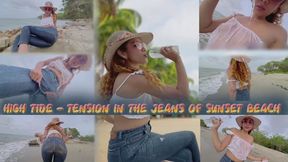 High tide tension in the jeans of sunset beach
