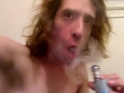 Topless Transgirl Vaping at the Day Prior to 12 Months on HRT/Estrogen