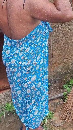 Hot Step Mom Bathing Outdoor