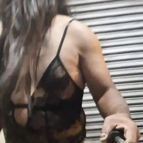 Sexy sissy midnight public walking