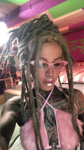 Glasses &amp; Fur Lingerie Tattooed Cutie Creams on Her Dildo