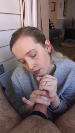 Shy slut squeezes out cum in front of neighbors   Clip 1