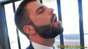 Men in suit & tie vigorously analpound after wet blowjobs