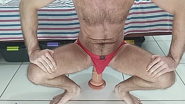 In red underwear riding my dildos