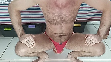 In red underwear riding my dildos