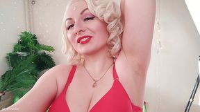 female domination video: mistress in red lingerie teasing by sweaty armpits (arya grander)