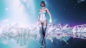 Elegant milf Ashley Graham in white lingerie dances floorwork on ice