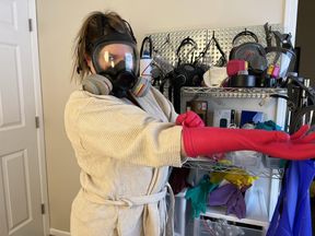 Gloved and Masked Housewife Indulges your Fantasy