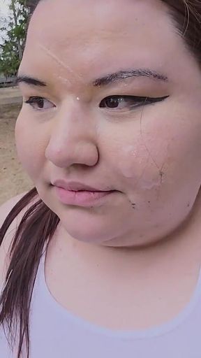 (censored/cut - No People Around) I Love Walking Around in Public with Cum on My Face and Showing off My Huge Ass