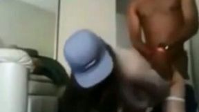 Brunette webcam gal in cap was nailed from behind by black BF