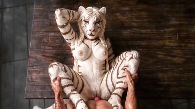 White Tigress Feline Pussy Spread Wide Raw Table Sex Missionary Rough Pounding