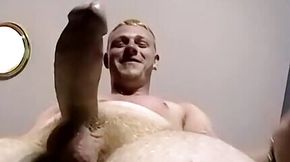 Hot cum eating after blonde jock jerks off throbbing cock