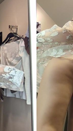 Emotional moment from &quot;Blonde with big Tits Try on haul Clothes in Mall. Milf in Fitting Room&quot;