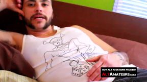 Bearded male tranny takes a giant cock in his pussy POV