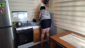 stepmother fucked in the kitchen and gets filled with semen