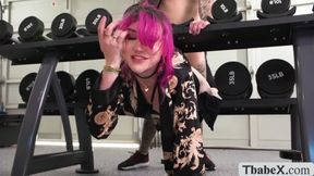 My hot TS Gym buddy got stucked in the barbell