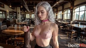 a cute waitress takes my dick in her mouth and sucks it like a dirty whore instead of letting me pay for the drinks[ai]