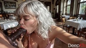a cute waitress takes my dick in her mouth and sucks it like a dirty whore instead of letting me pay for the drinks[ai]