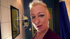 German blonde with short hair takes a pounding in her big round ass