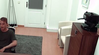 Cock hungry cute bloke sucks stranger's phallus on a casting