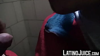 LatinoJuice.com - Nicolas &amp_ Angel - Me and kinky Nicolas jerk each others huge cocks inside the public bathroom