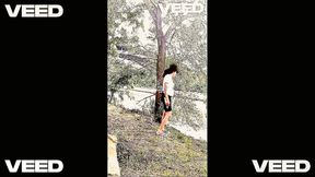 Public solo female masturbates in the backyard