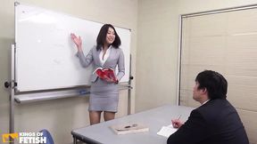 Japanese teacher deepthroats and squirts on massive dick in classroom