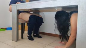 StepMom giving handjob under the table