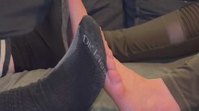 Comparing His Socked Size 8 Feet to My Bare Size 13 Feet