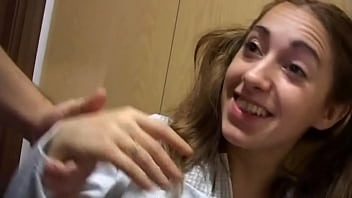 Young student Lara reluctantly gives it up to her older teacher