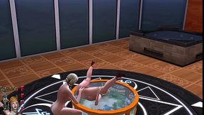 Blondes on a table, trans fucks a girl