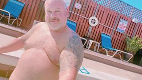 FATTEST DADDY BELLY IN A POOL ! Jacks his cock, too!