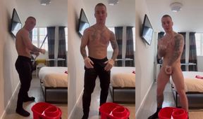 Tattooed cleaner’s big cum shot mopped my floor raw