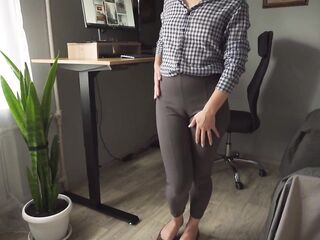 Sexy Coworker Teases Camel Toe In Trousers