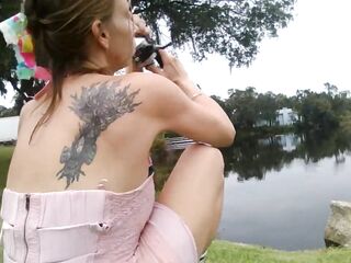 mollys public up skirt no panties n fishing