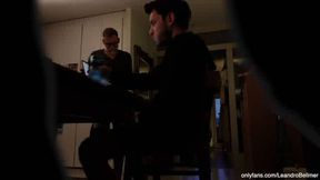 Gay grand son jerks off at the dinner table and his real grand father watches him