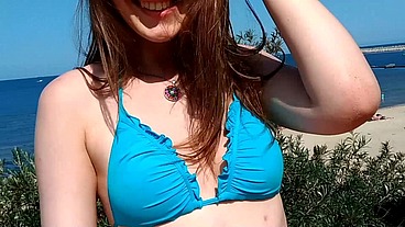 Squirt at crowded beach