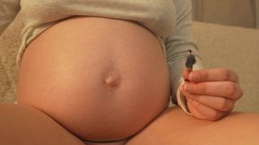 Giantess Girl shows her pregnant belly to Tiny's husband and then Tiny's husband starts to love and kiss her so that he can love her big belly.