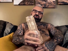 BAREBACKTHATHOLE Hairy Inked DILF Marc Angelo Masturbates