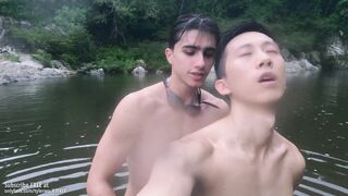 Public outdoor poke, paramour man Latino Nathan plows Chinese fellow Tyler Wu