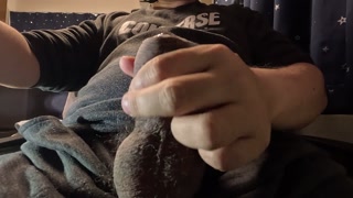 Uncensored, filmed skin masturbation from erection to ejaculation.