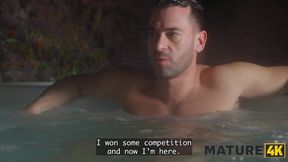 Mature Housewife Skillfully Satisfies Young Lover in Public Spa Encounter