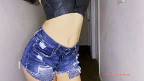 April Lee Black Leather Halter Top & Shiny Croc Thigh High Boots Hallway Tease