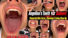 4K | Angelina’s Teeth vs Salami – Powerful Bite Power, Chewing & Eating Close-Up