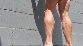 Tempest doing calf raises in flip flops