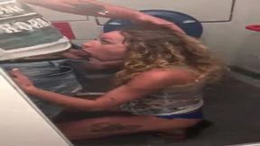 Public toilet sex turns into an intense blowjob session