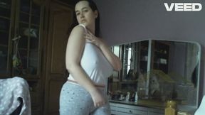 Stripping to full nude and masturbating