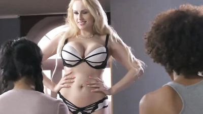 MOM Black and Asian Babysitters Fuck Big Tits Blonde MILF in Lesbian Sex